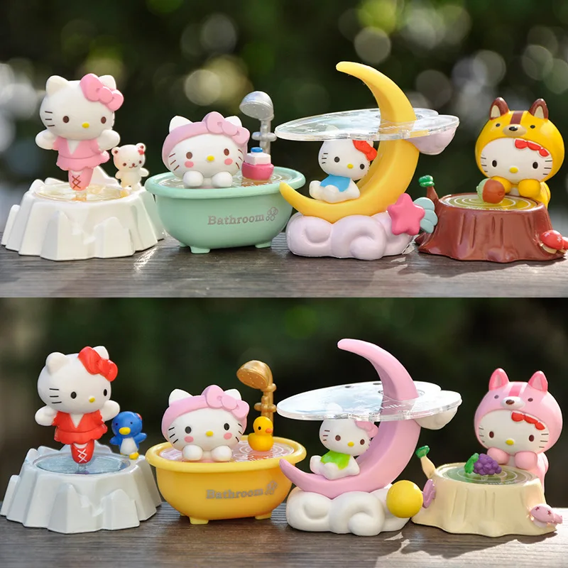 8pcs/set Sanrio Cartoon Hello Kitty Figure Toys Doll Kt Cat Bathing Scene Ornament Decoration Pvc Handmade Model Kids Charm Gift