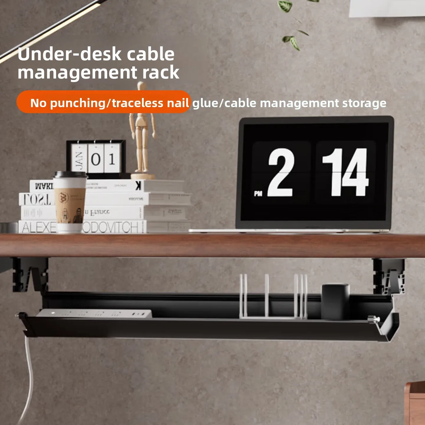 Under Desk Cable Tray No Drill Power Strip Organizer for Hidden Wire Storage Easy Cleaning and Tidy Computer Workstation Setup