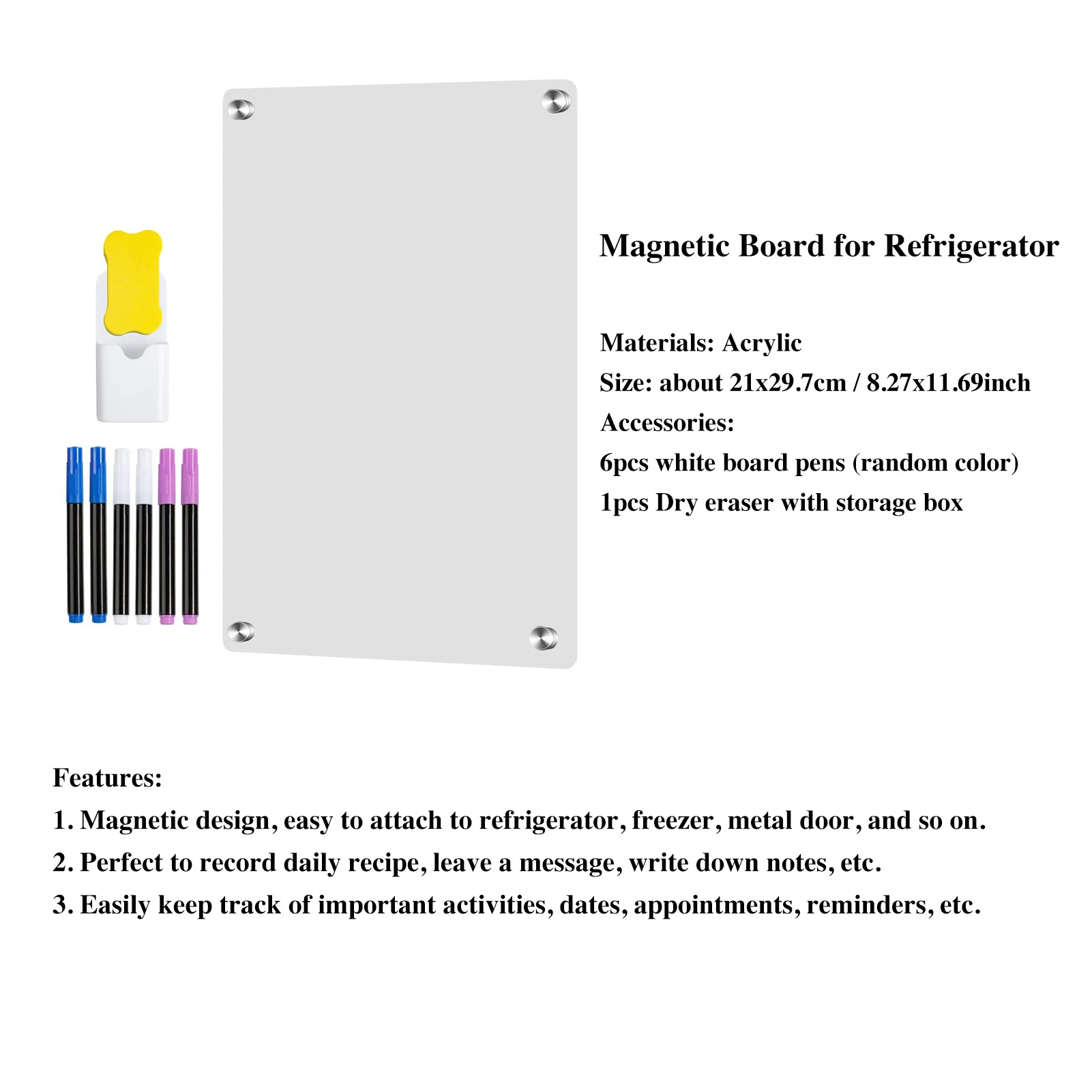 Acrylic Magnetic Board For Fridge Blank Calendar Memo Board Dry Erase Calendar 6 Markers & Eraser To-do List Message Plan Remind