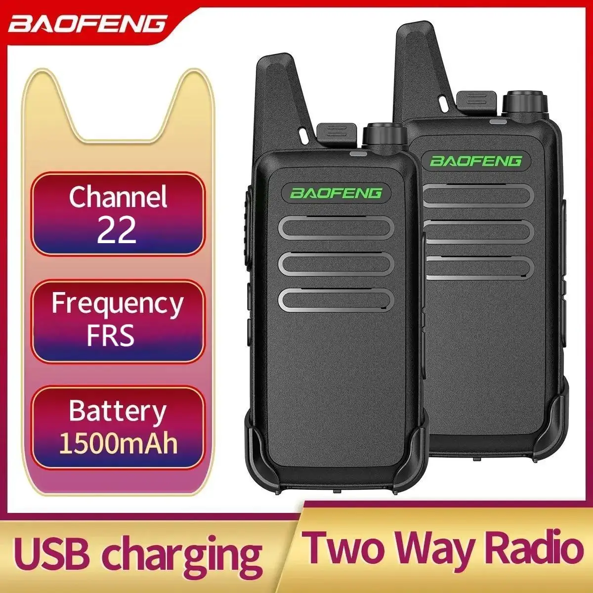 2/6 PCS Baofeng BF-T20 FRS Mini Walkie Talkie 22 Channels High Power Long Range USB Charging Multi Functional Two Way Ham Radio