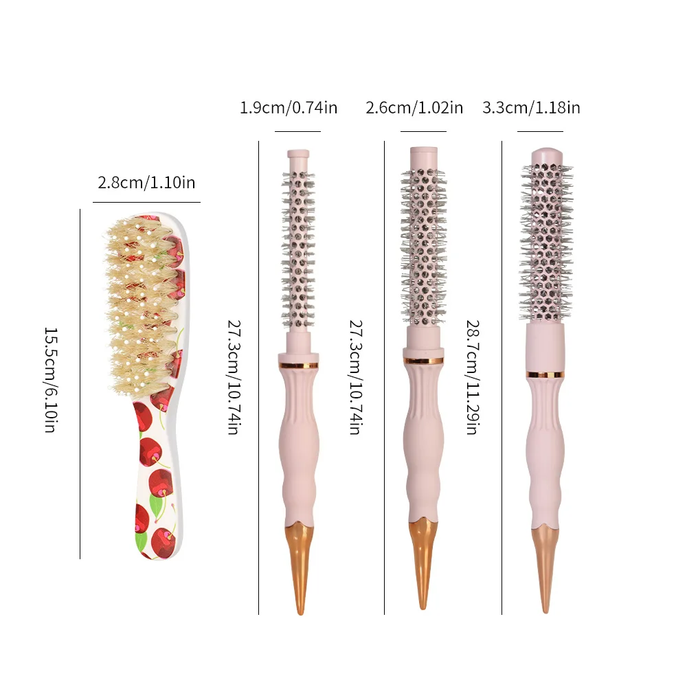 2-Piece Hair Styling Comb Set: Hollow Heat-Conducting Ceramic Roller Comb + Cherry Bristle Smoothing Comb for High-Volume Hair, Smoothing Frizz, Home Salon Hair Styling Tools - view 6