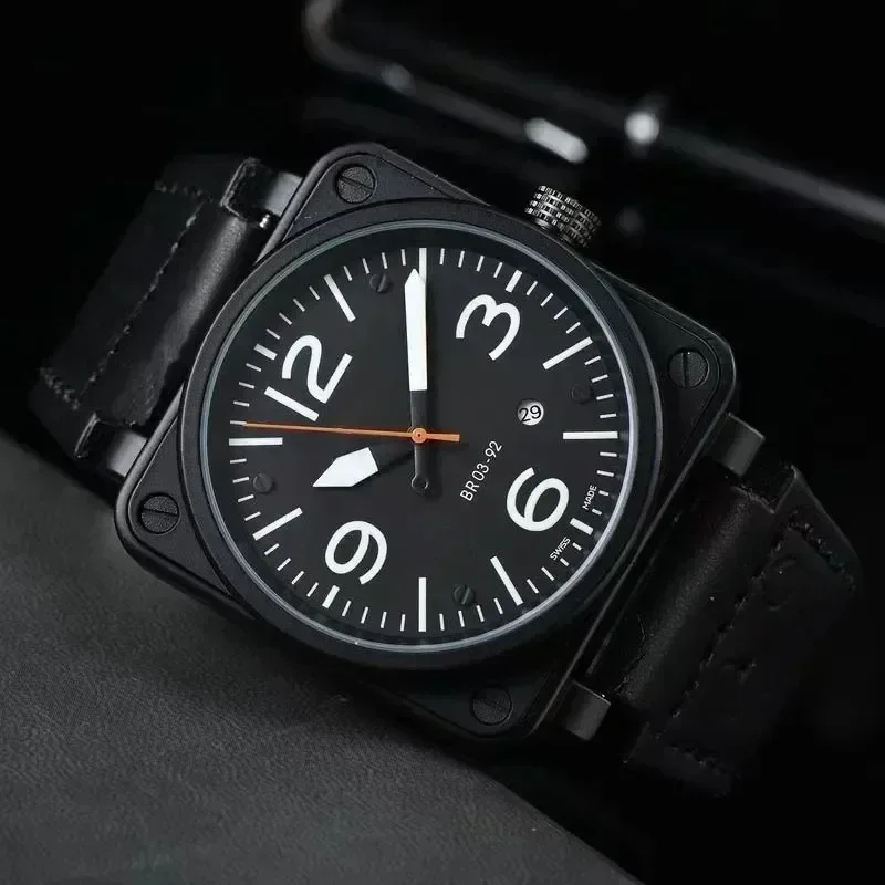 

Rubber 46mm Large Dial Men for Watches AAA Clcok Men Automatic Mechanical Watch Bell Brown Leather Black Ross