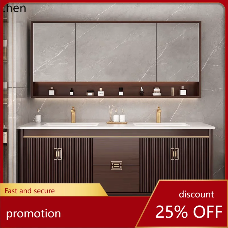 HT oak bathroom cabinet combination bathroom floor-to-ceiling ceramic integrated hand wash basin