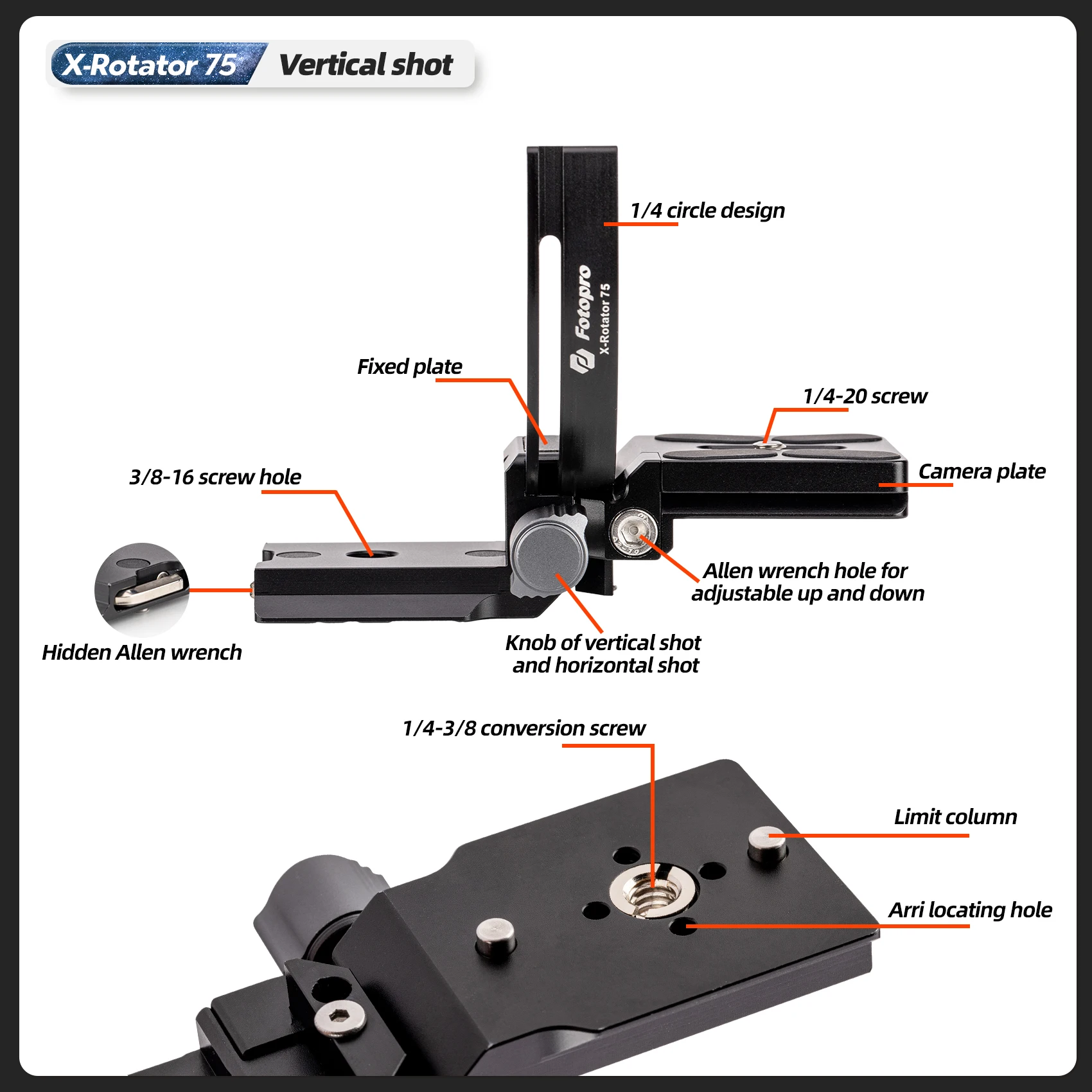 Fotopro Tripod Mount Ring Lens Mount Rotatable Collar Mount Plate for DSLR Camera Horizontal Vertical X-Rotator 75