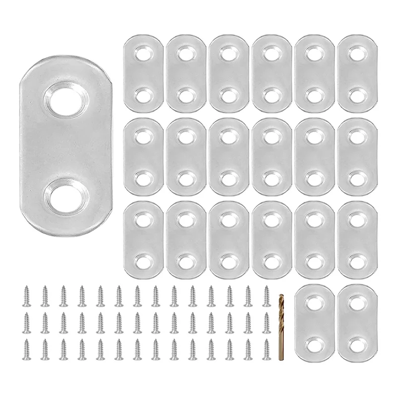 AT16 21PCS 1.42 X 0.63Inch Straight Brace, Stainless Steel Flat Bracket,Metal Brace for Wood Desk Chair Cabinet Drawer Closet