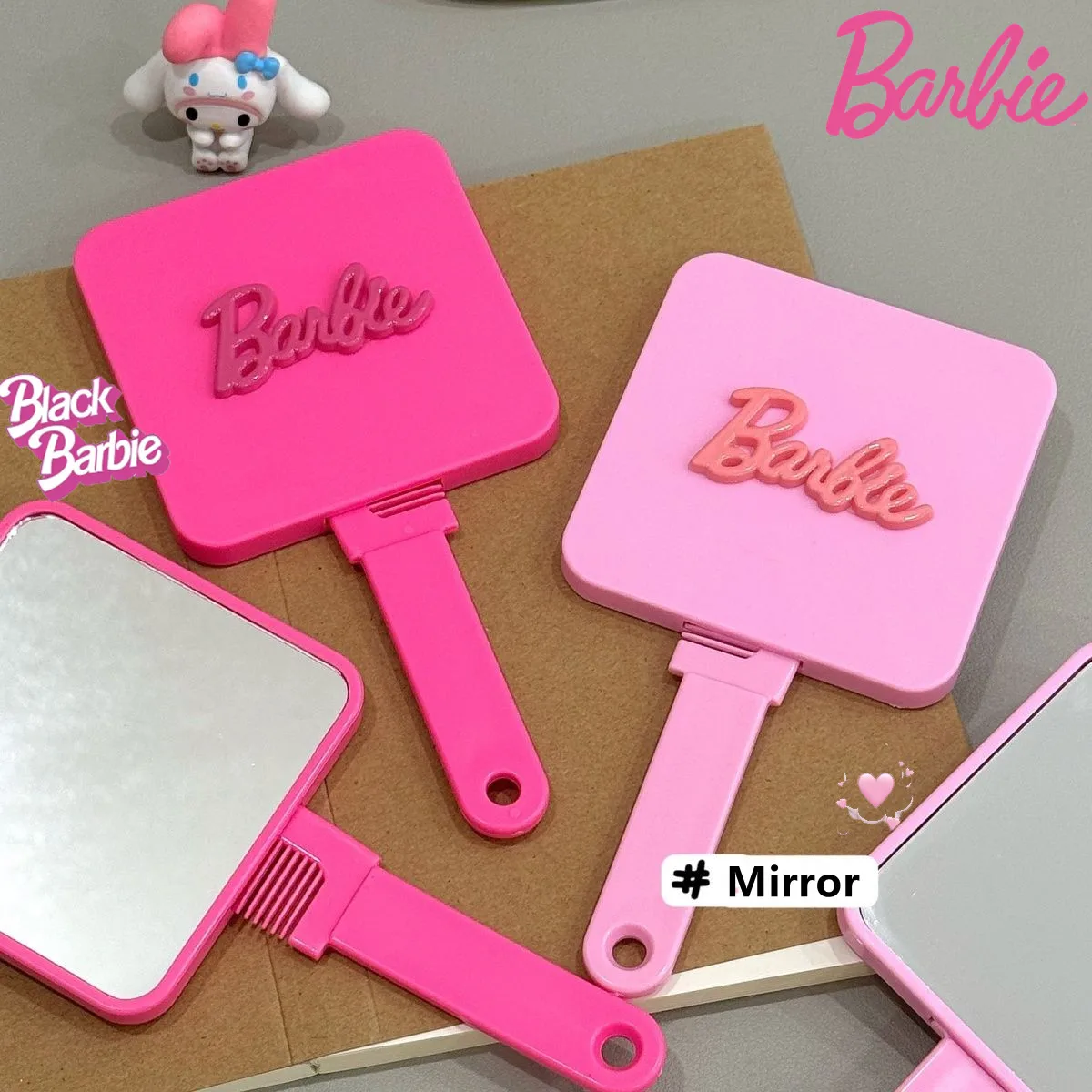 New Barbie Handle Mirror Comb Portable Makeup Tool Cosmetic Mirror Girl Kawaii Cartoon Student Daily Necessities Birthday Gift