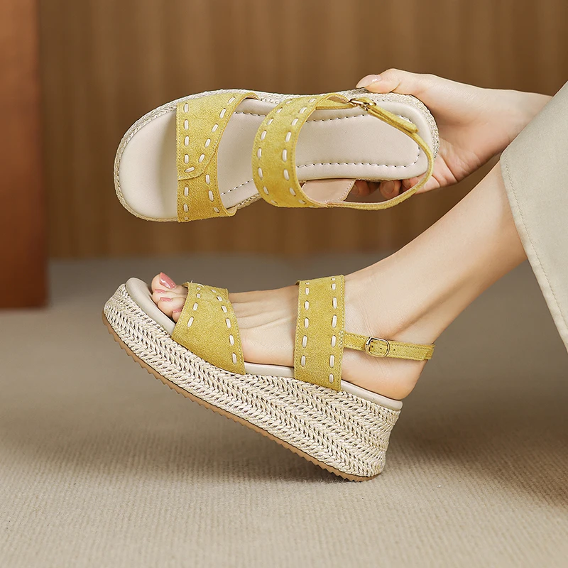 2026 new summer women sandals natural leather 22-25cm cow suede+sheepskin+microfiber open toe back-buckle high heel women shoes