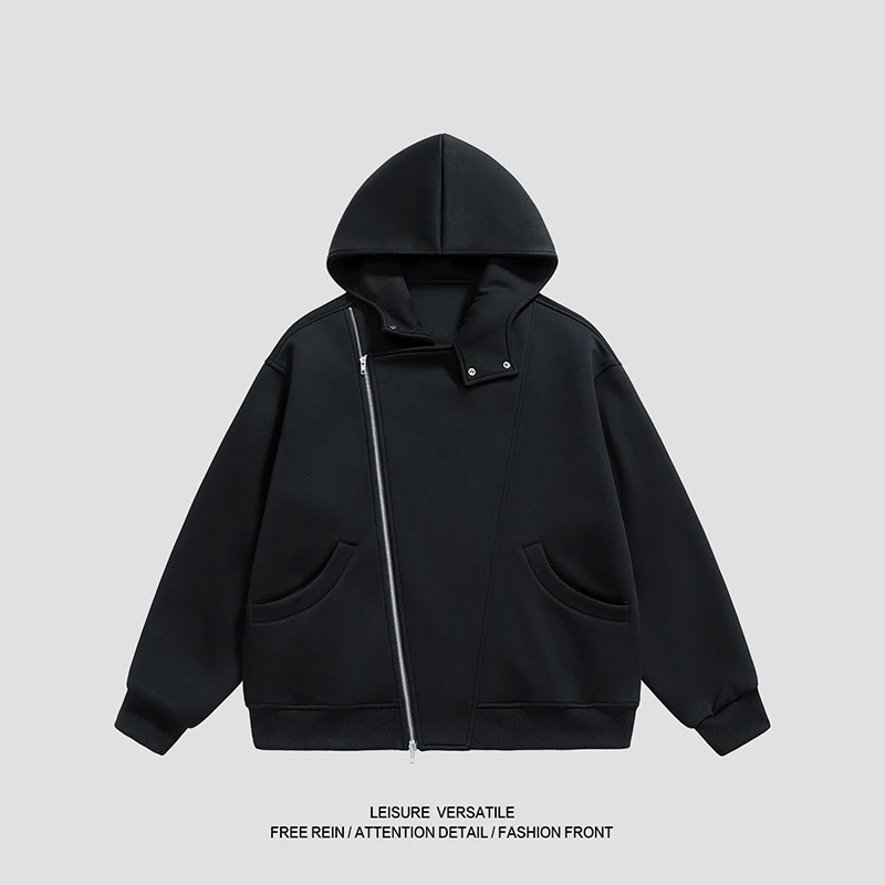 

Asymmetric Zip Hoodie - Oversized Streetwear Jacket with Hood, Casual Loose Fit for Men & Women, Multi - Color Options Available