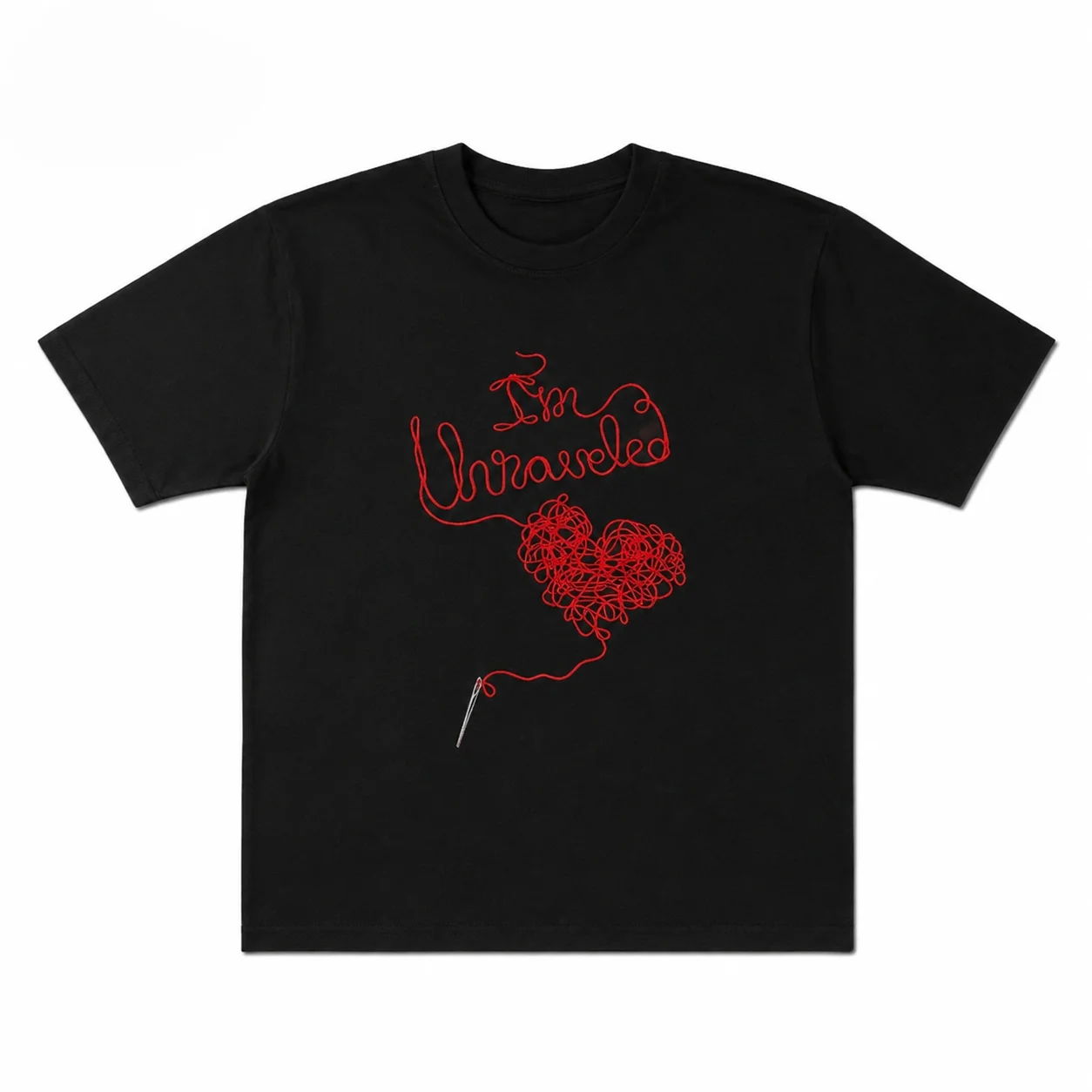 Creative Winding Thread I'm Unraveled Heart Needle Art Graphic T Shirt Unisex Loose Oversized Harajuku Streetwear Cotton