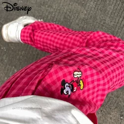 Disney Tiktok Mickey Plaid Casual Pants for Women Y2k Embroided Cartoon Summer Thin New High Waist Loose Home Trousers