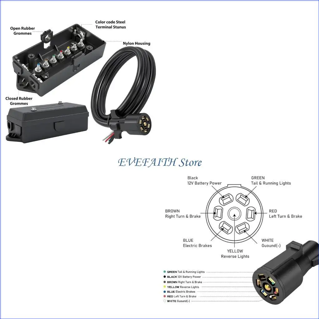 124B 7 Poles Trailer Wiring Harness with Color Coded Wires 7 Pin Trailer Connector Wiring set for Quick Installation