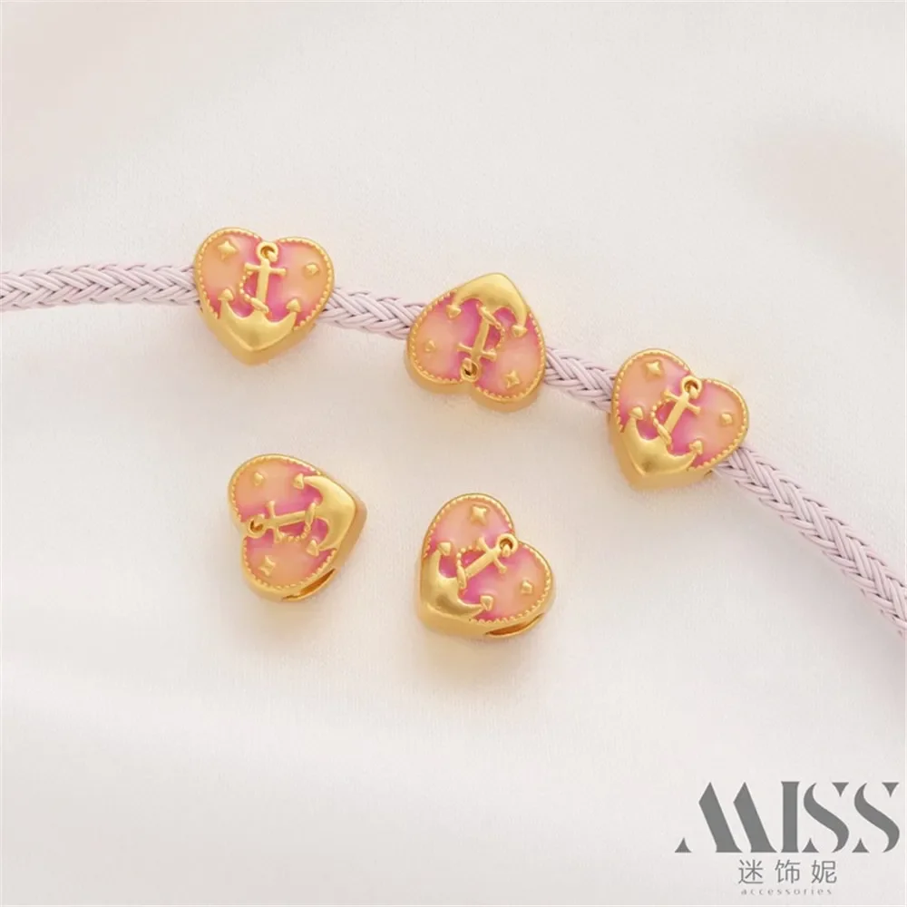 Sand Gold-plated Color Matte Gold Love Anchor Large Hole Bead-separated with Bead DIY Bracelet Necklace Jewelry Accessories