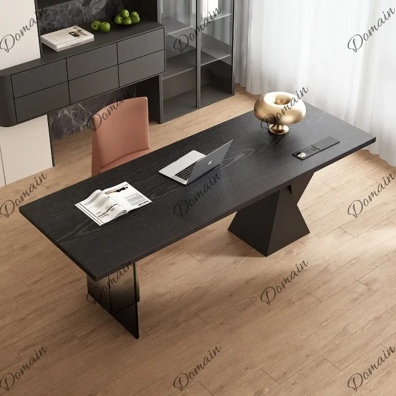 Office Use Black solid wood desk with socket Minimalist living room Study workbench Office computer desk