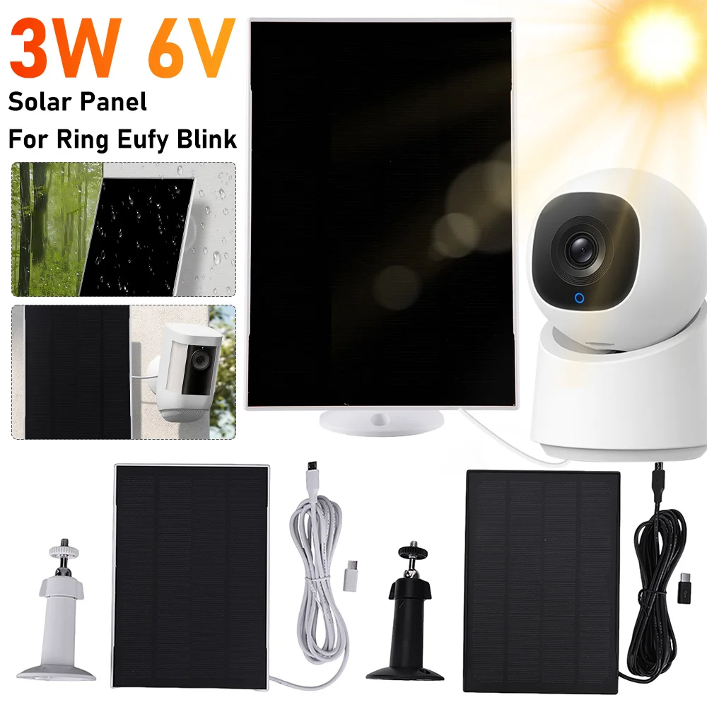 3W 6V Solar Panel Kit 360° Adjustable Wall Mount Solar Cells Micro USB+Type-C 9.8Ft Charging Cable for Ring Eufy Blink Arlo