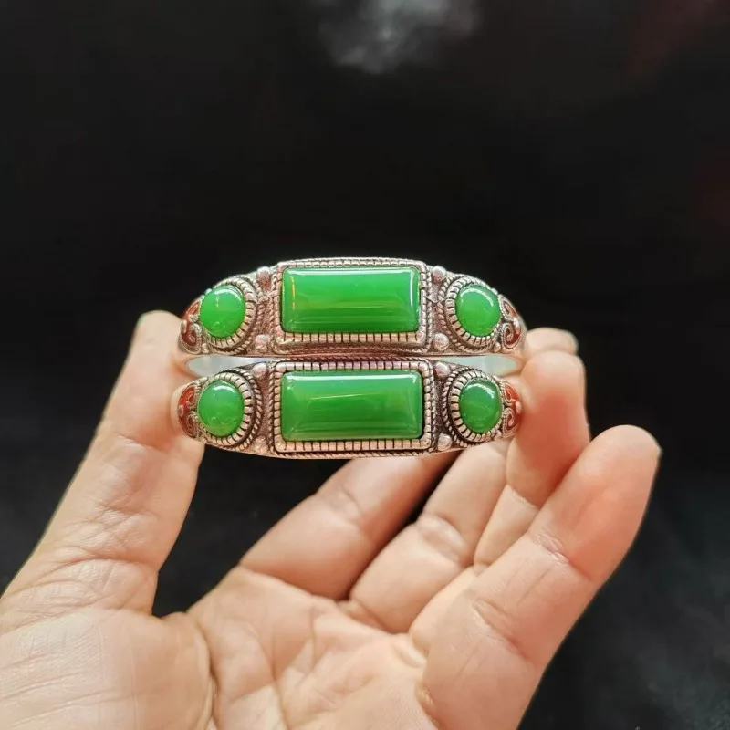 

Тибетский серебряный браслет с шестью драгоценными камнями, инкрустированными на отверстии, нишевая модная модель, изысканный подарок для друзей.