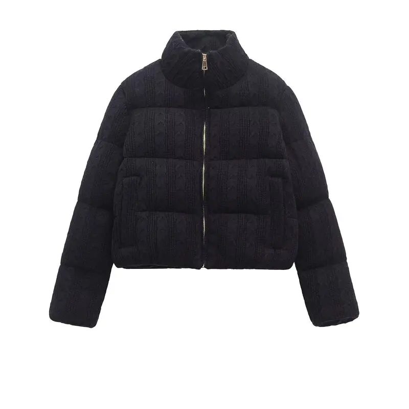 Winter 2024 Women's Commute Thi Knitted Loose Versatile Jaet Outerwear Long Sve Zipper Closure Cotton Blend Coat