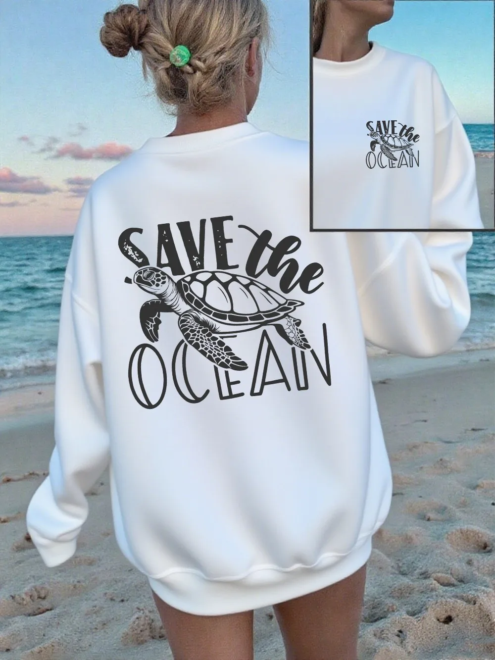 Schützen Sie die Locale Schildkröte Druck Sweatshirts Frauen Crewneck Hoodies Lose Fleece Warme Pullover Herbst Lässige Damen Kleidung