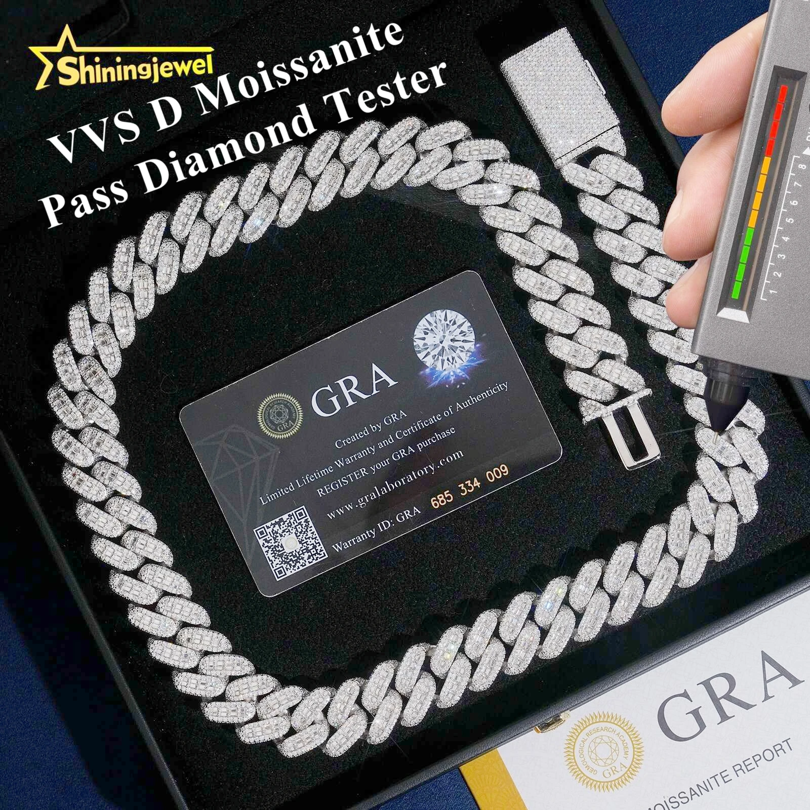 Oval Baguette Shape Center Diamond Cuban Links Heavy 18mm Cuban Link Chain Moissanite Cuban Bracelet Necklace Hip Hop Jewelry..