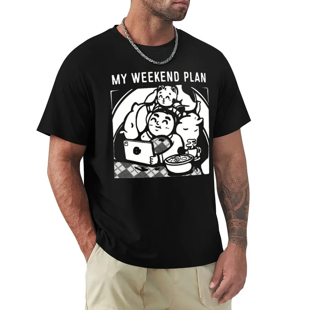 Pet Day My Weekend Plan Cat Lover Gift Men's Tees Graphic T-shirt Round Neck  Sport  Humor Graphic Leisure USA Size