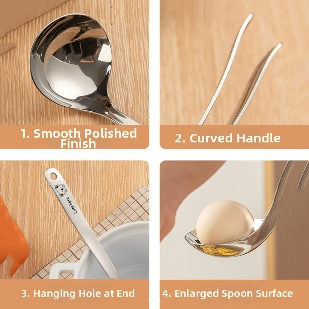 Stainless Steel Soup Ladle High Temperature Resistance Koala Pattern Hot Pot Spoon with Hanging Hole Long Handle Rice Spoon
