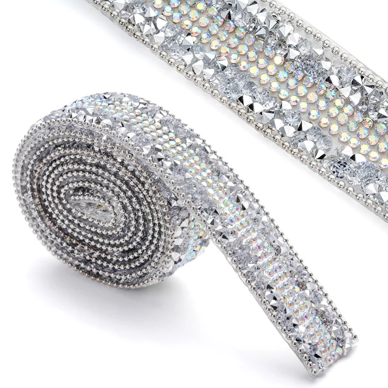 QIAO 1Yard 20mm Hot Fix Resin Rhinestone Trim Glitter Crystal Beads Chain hinestone Trim DIY Decoration Dresses,shoes,Coat