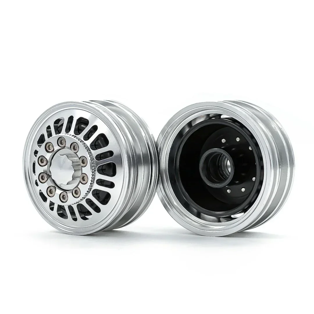 Um par de rodas estreitas dianteiras e traseiras de metal para 1/14 tamiya rc caminhão reboque basculante scania man benz actros volvo carro peças diy