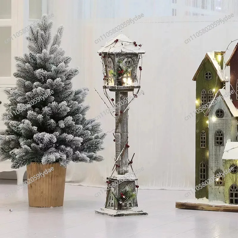 Christmas new retro street lamp decoration wooden luminous road guide removable scene arrangement ornament for Christmas