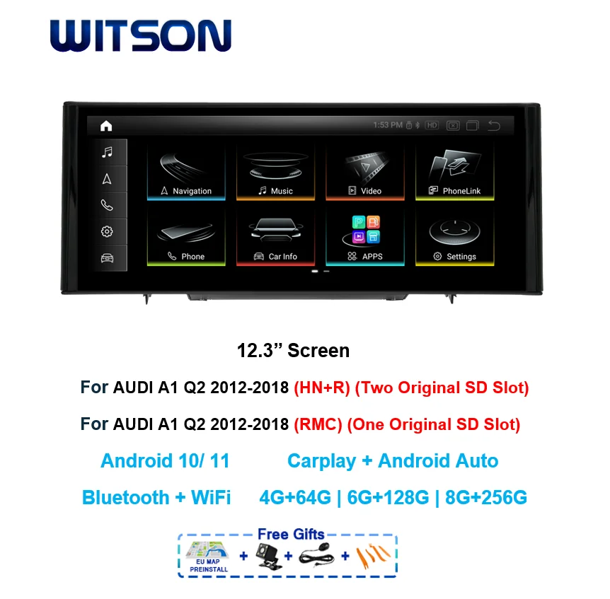 WITSON Android 11 Car Multimedia for AUDI A1 Q2 2012 2013 2014 2015 2018 Carplay Auto Stereo GPS 12.3'' Screen Vehicle Head Unit