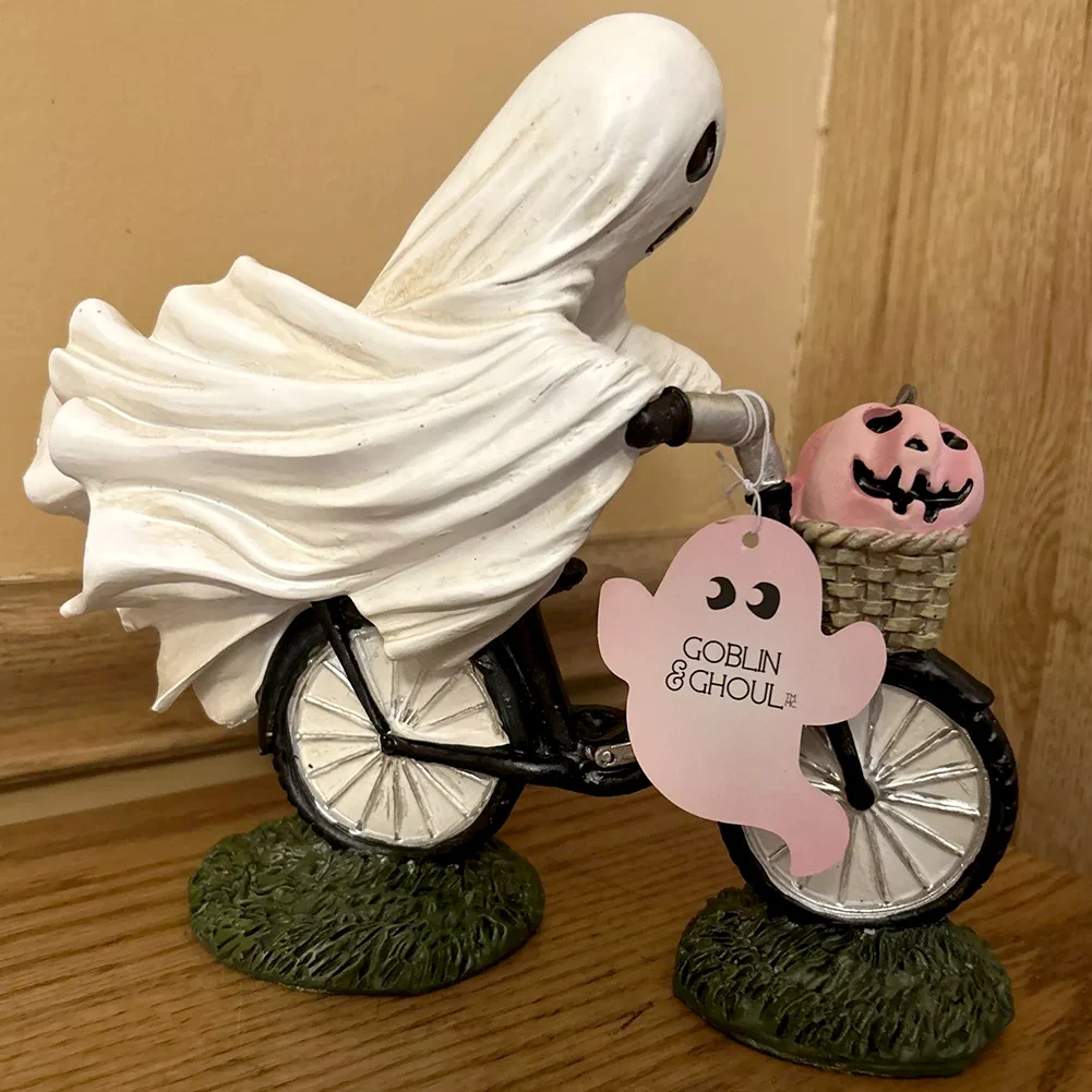 Ghosts Ride With Pink Pumpkins Statue Fun Adorable Playfully Table Decoration For Livingroom Decor