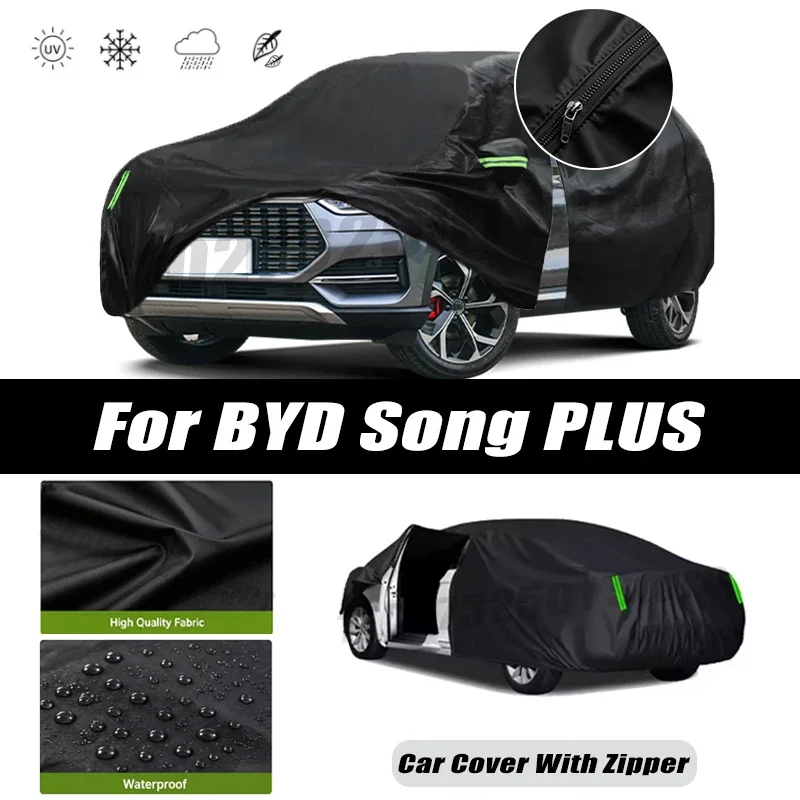 For BYD Song PLUS Car Covers Outdoor Waterproof Sun Rain Snow Protection UV Car Zipper Design Car Cover Accessories
