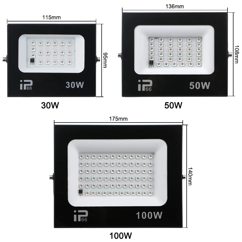 RGB LED 지능형 방수 투광 조명, 야외 조정 가능한 조명, 스포트라이트 램프, 조경 조명, 100W, 50W, 30W, IP66