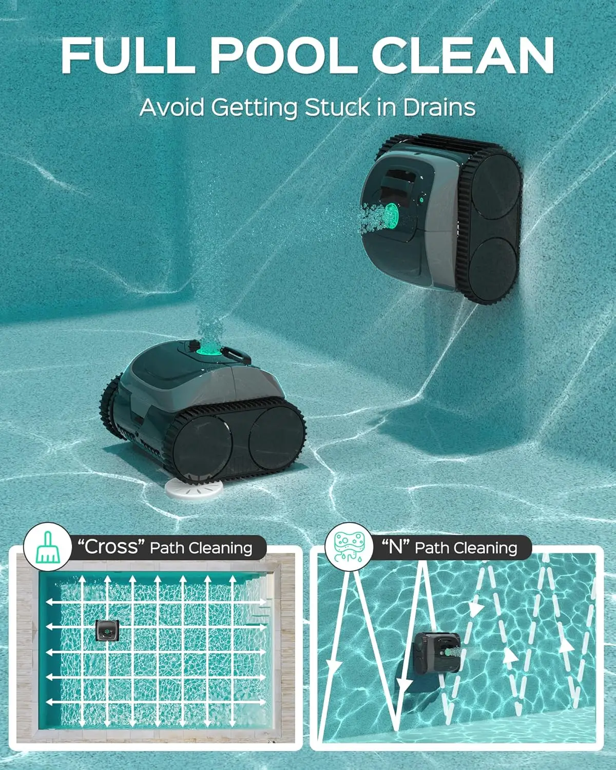 WYBOT-limpiador de piscinas robótico C1, dispositivo inalámbrico de hasta 65 pies de longitud, autonomía de 150 minutos, piscina de vacío