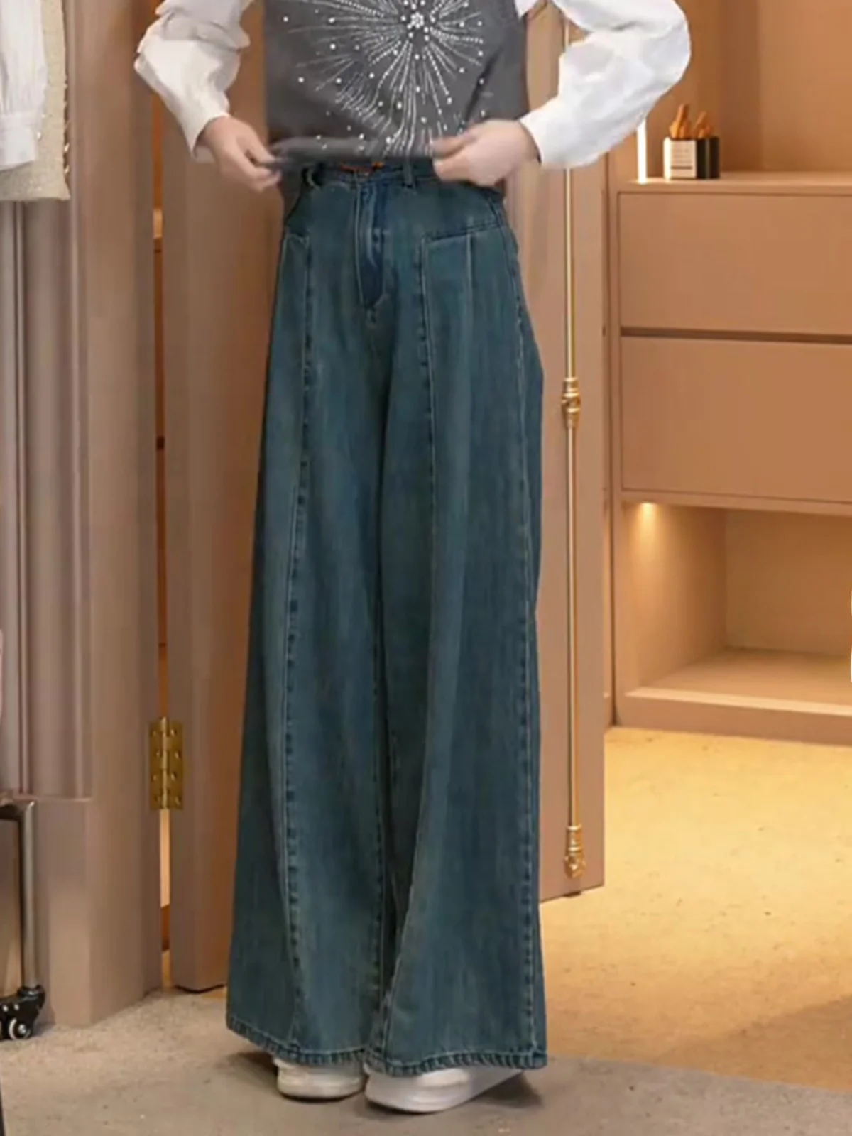 

Donna High Waist Wide Leg Jeans American Sle Spring Faion Model Pants Lengthening Legs Effect Women's Premium Denim