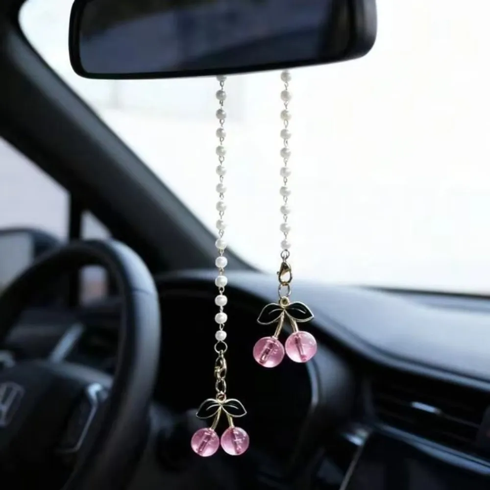 Red Cherry Cherry Mirror Pendant Car Interior Decor Gift Ornaments Car Rearview Decoration Hanging Pendant Auto Interior Decor