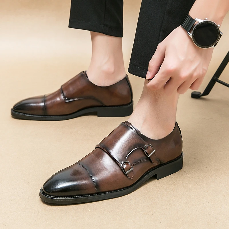 

38-46 Le Fu Shoes Men Black Brown Side Double Buckle Leather Shoes European and American Business Fashion Formal Shoes Men Shoes