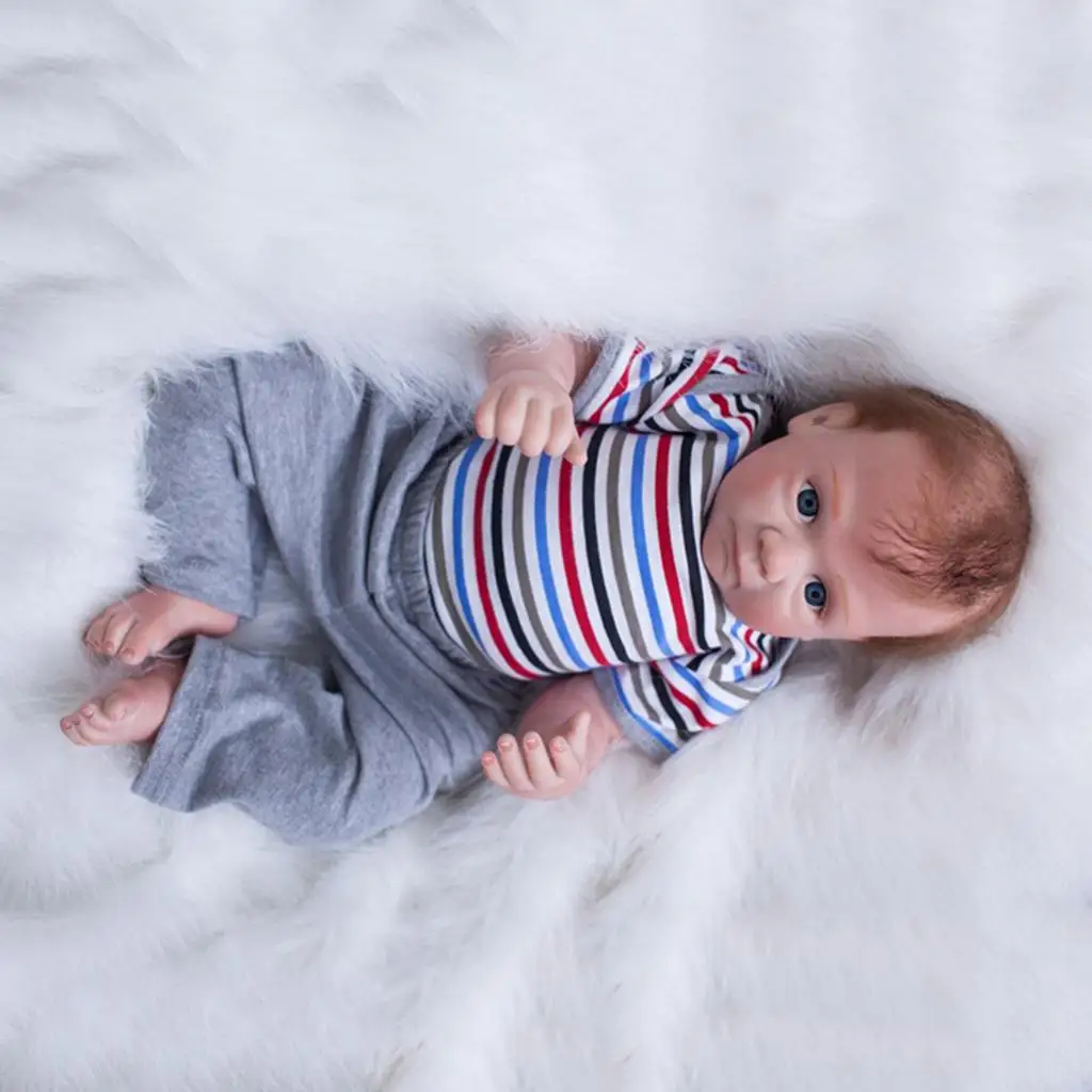 Miniature Reborn Doll Dress Pure Cotton Striped Gray Suit for Baby Dolls 20inch Clothing Set Accessories view 2