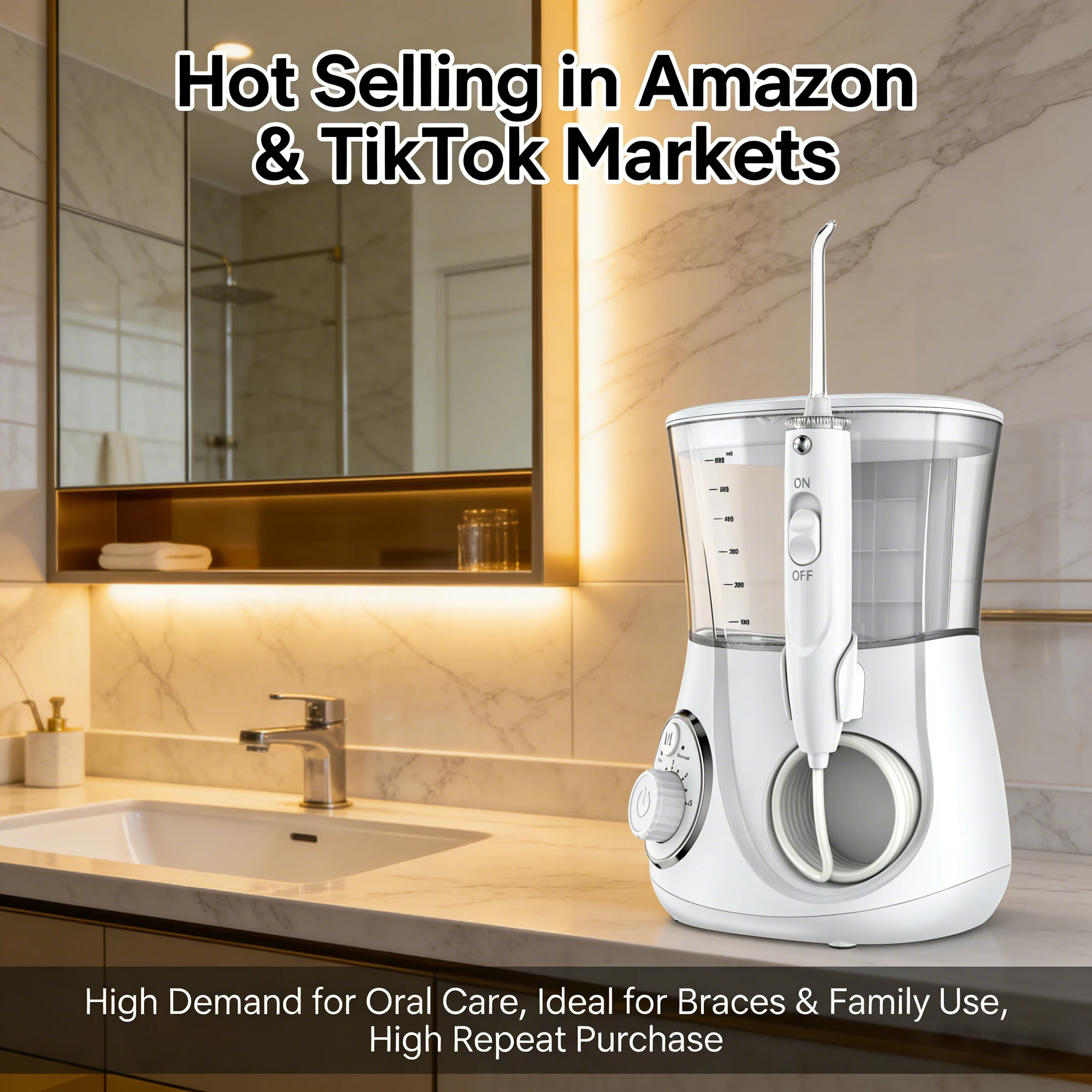 Water Flosser Desktop Oral Irrigator 6 Tips Adjustable Pressure Powerful Teeth Cleaning for Home and Family