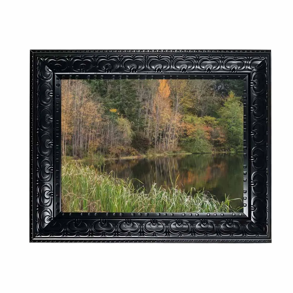Fall Framed Canvas Wall Art, Serene Lake With Autumn Trees Nature Landscape Art for Neutral Rustic Country Home Wall Decor