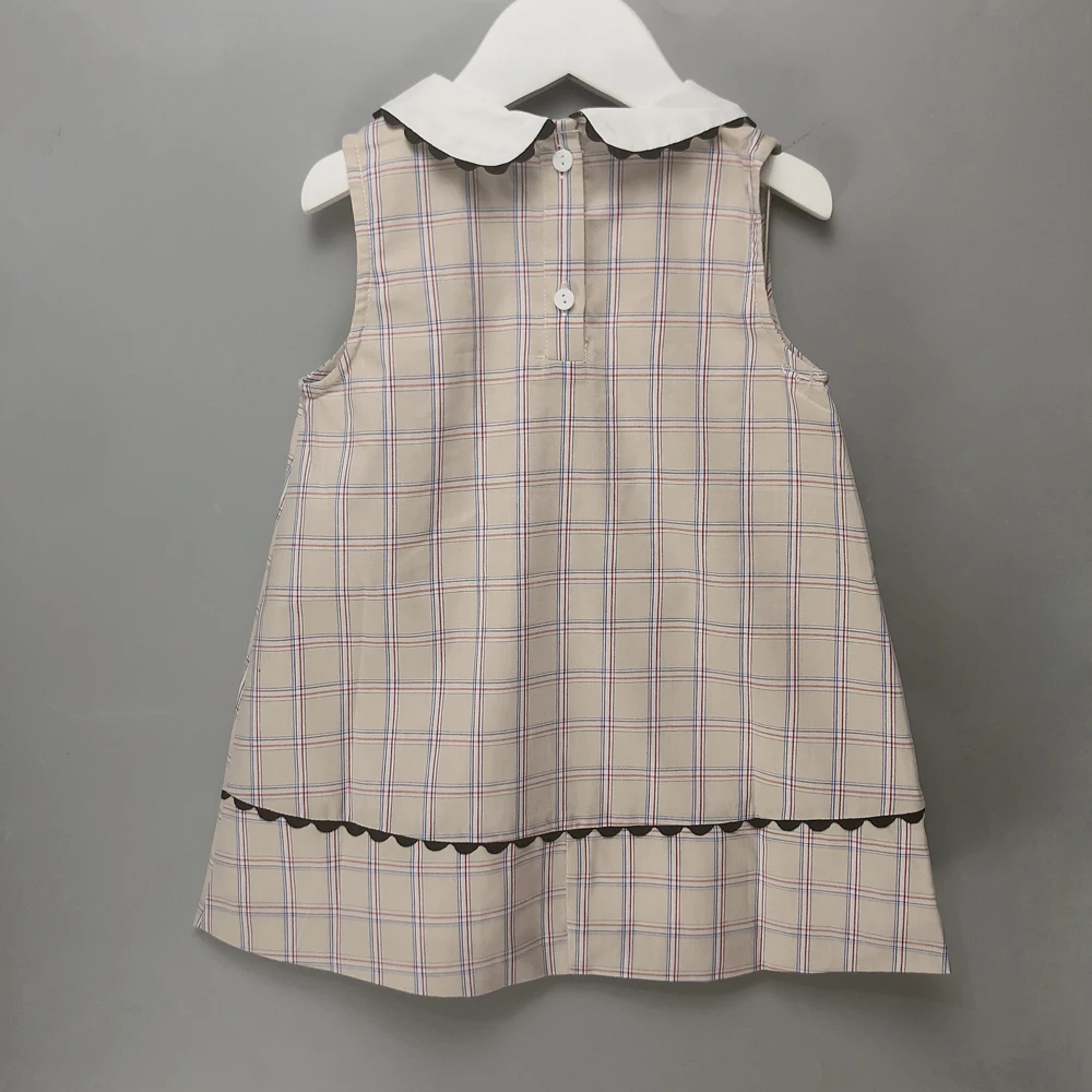 Children Boutique Clothing Girls Plaid Dress Cotton A-Line Skirt Sleeveless Vest Skirt British Style Fashion Outfit 18m-7T