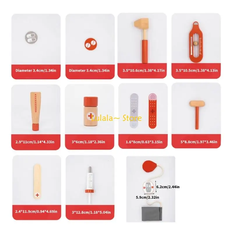 مجموعة لعب الطبيب الخشبية Y4QA للأطفال الصغار التي تتظاهر بمعدات المستشفيات وأنشطة لعب الأدوار التعليمية