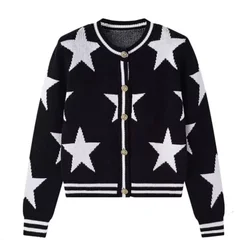 Spring and Autumn Knitted Women's Sweater Cardigan Luxury Brand Designer Y2K Star Jacquard Gold Button French Sandros Sweater