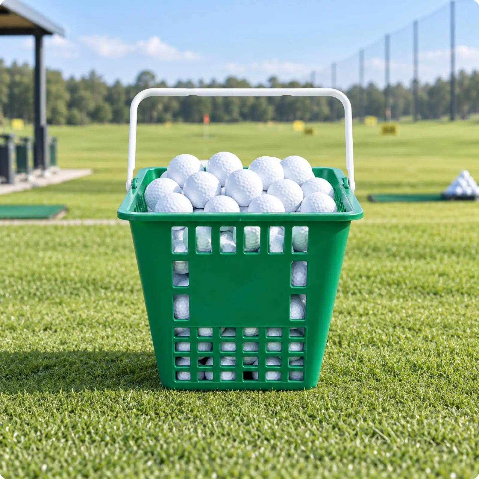 Golf Ball Basket with Carrying Handle Foldable Open-Rimless Ball Range Basket
