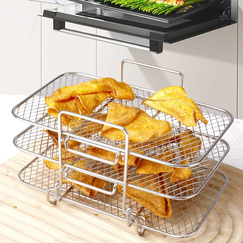 Rejilla para asar de acero inoxidable de 3 capas para freidora de aire DZ201/DZ401, horno, parrilla, vaporizador, horno apilable, accesorios para freidora de aire