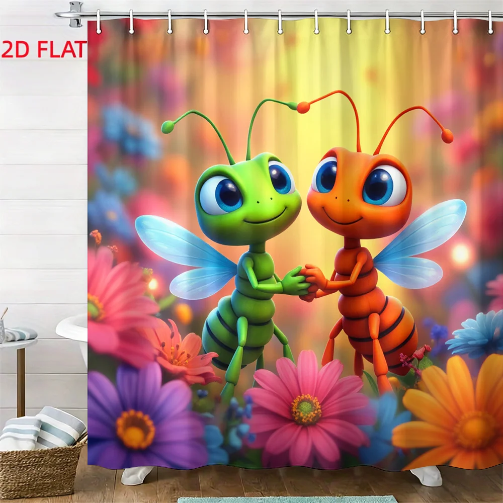 Vibrant Cartoon Butterfly Insect Floral Shower Curtain Bathroom Decor Cute Jungle Nature Print 180x180cm Waterproof Curtain