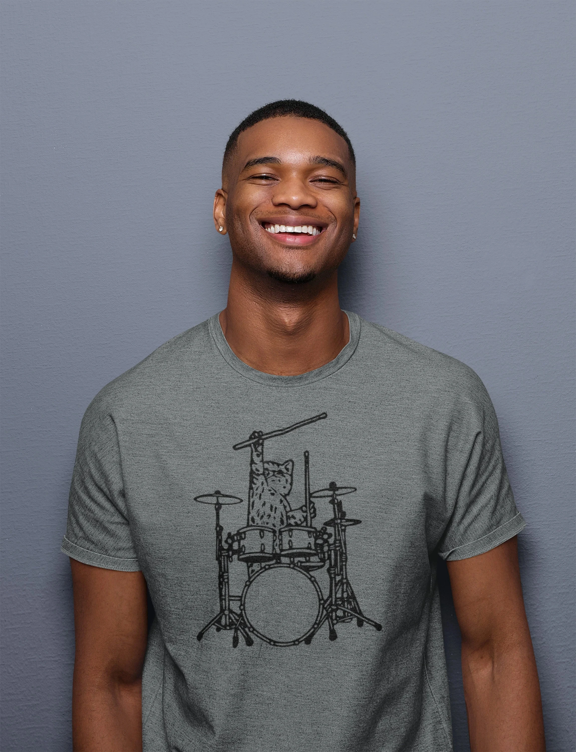 

Cute Cat Playing Drums Men T-Shirt Gift Drummer Shirt Animal Lover Gift Drumming Shirt Drummer Tee Drum Shirts Men Clothing