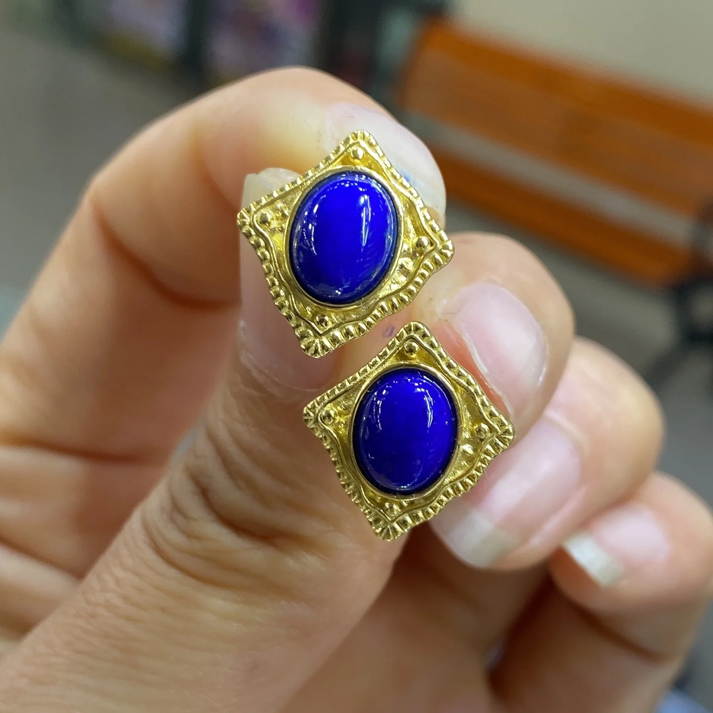 

1 Pair Natural Lapis Lazuli Earring 6.6x8.6MM Oval Cabochon 925 Sterling Silver Reiki Healing Stone Fashion Jewelry Gift Women