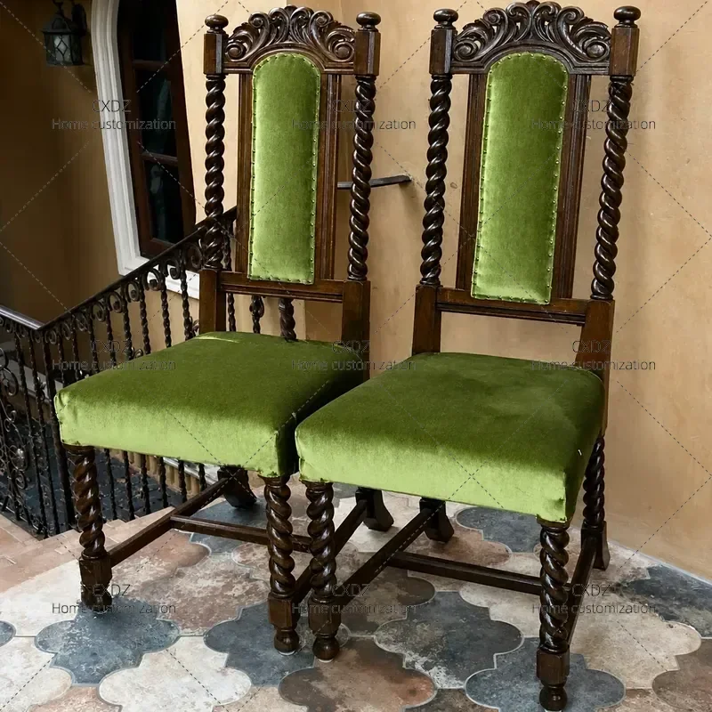 Q8 Retro Solid Wood Dining Chair With Carved Floral Details High Back Leisure Armchair For Living Room Club Homestay And Study