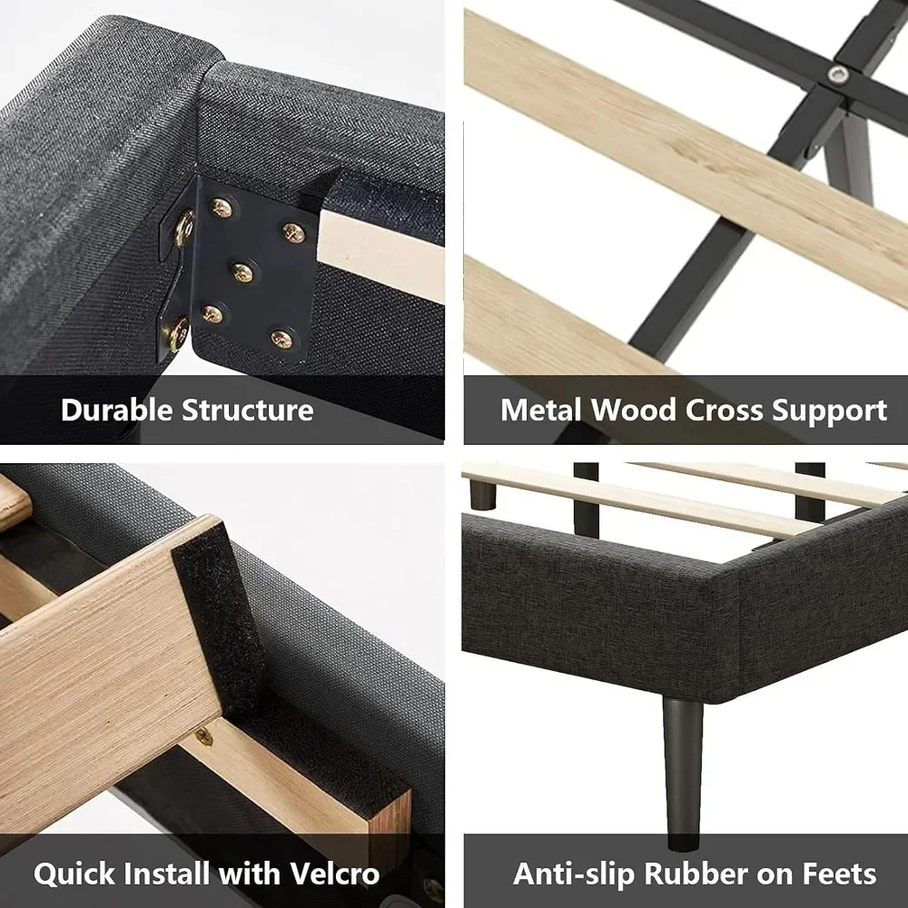 Bedframe, Full-Size Bedframe, Matrasbasis Met Metalen Planksteun, Geluidloos Ontwerp, Eenvoudig Te Monteren Bedframe