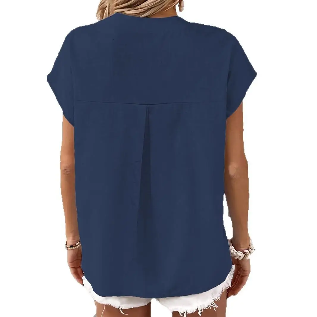 Cotton Linen Women's irt Collar ort Sve Polyester Fabric Commute Sle Regular Fit ort Length Splice Design Ladies' Top