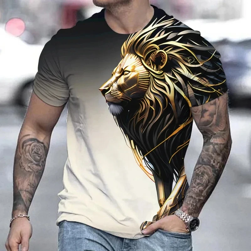 Summer Retro T-Shirt Animal Lion 3D Print Fashion Short Sleeve Tops Oversized Clothing Sweatshirt Fitness T Shirt For Men